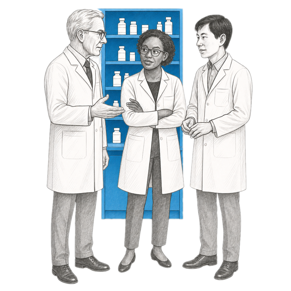 Three independent pharmacists in discussion